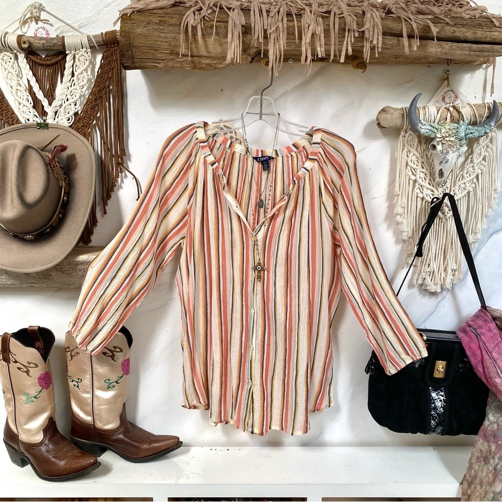 Chaps Ralph Lauren lovely boho stripe blouse w pastel colour combo